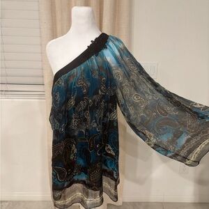 Elegant One-Shoulder Paisley Dress